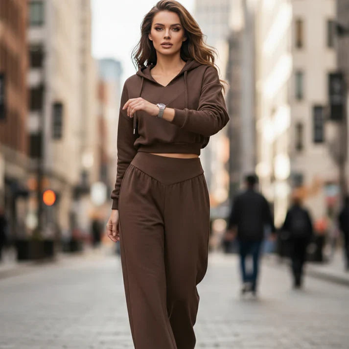 Valeria - Conjunto de sudadera corta y pantalón ancho