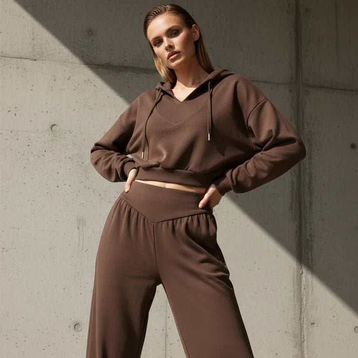 Valeria - Conjunto de sudadera corta y pantalón ancho