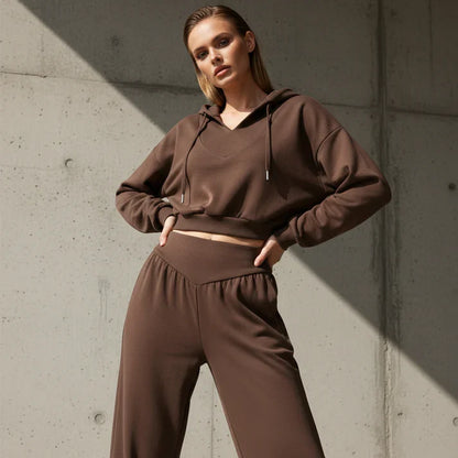 Valeria - Conjunto de sudadera corta y pantalón ancho