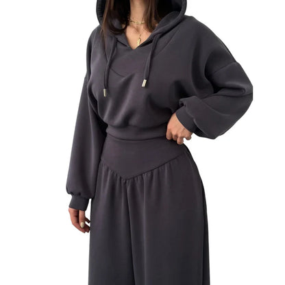 Valeria - Conjunto de sudadera corta y pantalón ancho