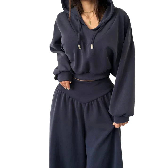 Valeria - Conjunto de sudadera corta y pantalón ancho