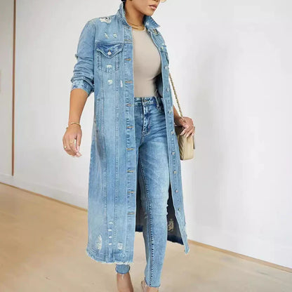 Patricia - Chaqueta vaquera larga con roturas