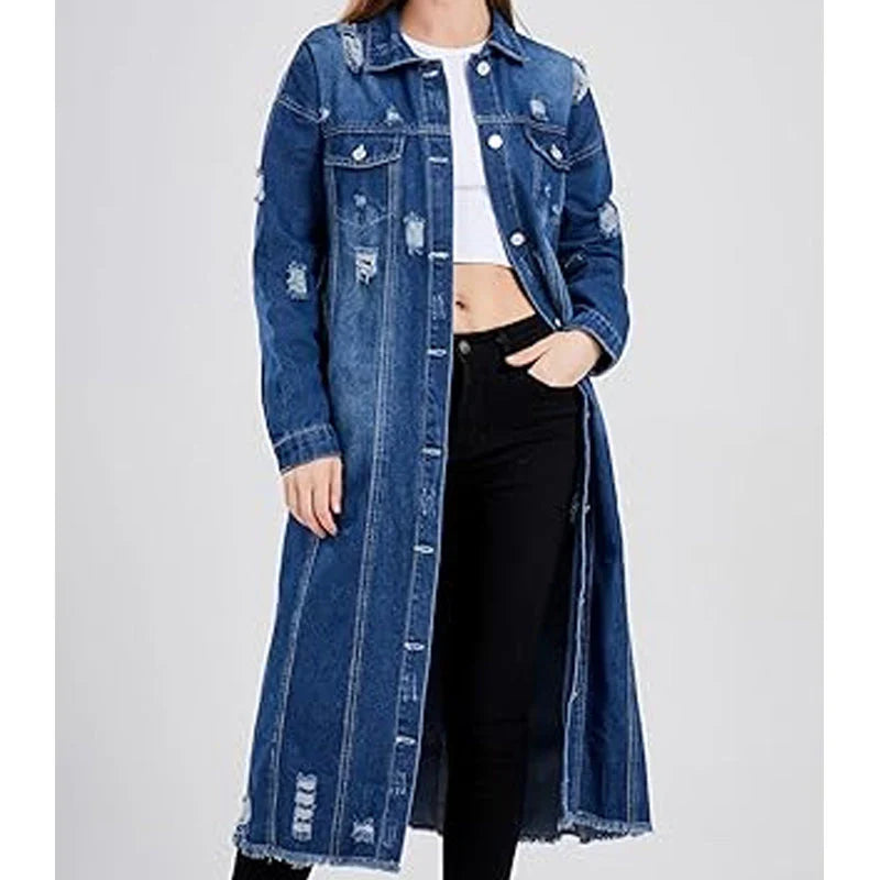 Camila | Chaqueta vaquera larga con roturas