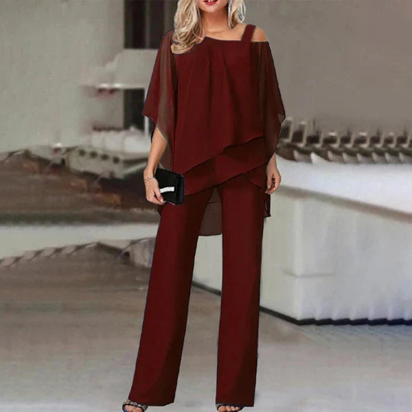 Alba - Conjunto de gasa plisada y pantalón ancho