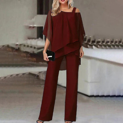 Alba - Conjunto de gasa plisada y pantalón ancho
