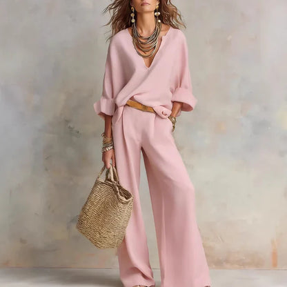 Alma - Conjunto con top de escote en V y pantalón amplio