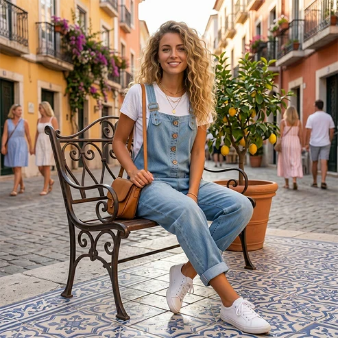 Vera - Mono vaquero holgado para mujer con bolsillos