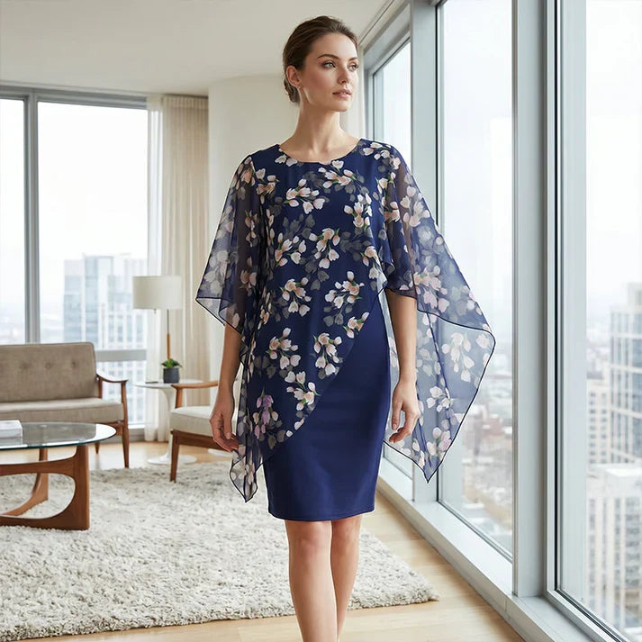 Adriana - Vestido floral con capa de gasa elegante