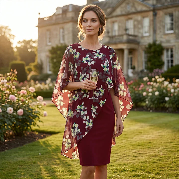 Adriana - Vestido floral con capa de gasa elegante