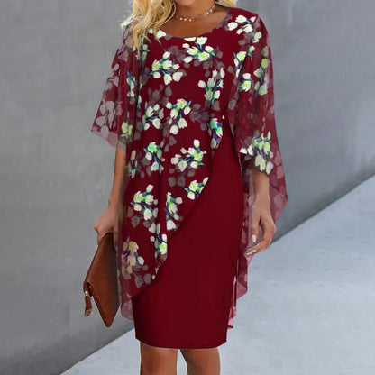 Adriana - Vestido floral con capa de gasa elegante