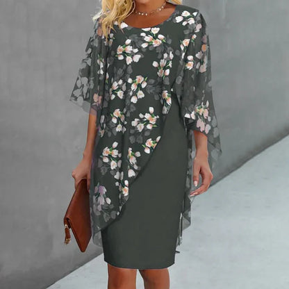 Adriana - Vestido floral con capa de gasa elegante