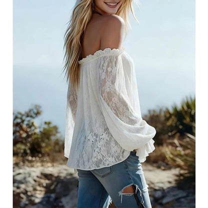 Leonor - Blusa boho de encaje con hombros descubiertos