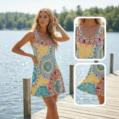 Luna - Vestido de verano estampado sin mangas de corte en A