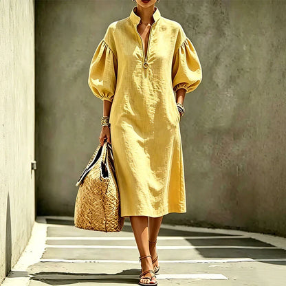 Amaia - Vestido midi con media cremallera y mangas abullonadas
