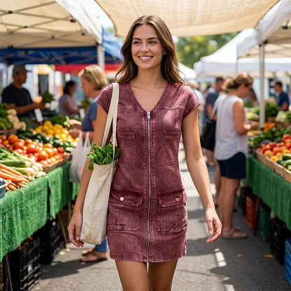 Pilar - Vestido casual de manga corta con cremallera