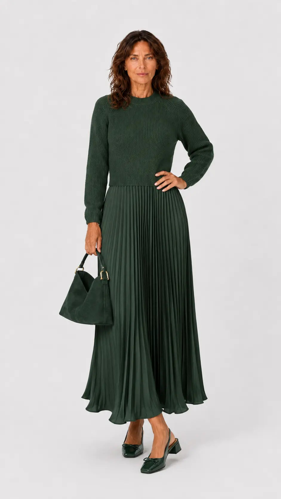 Vestido de punto con falda plisada